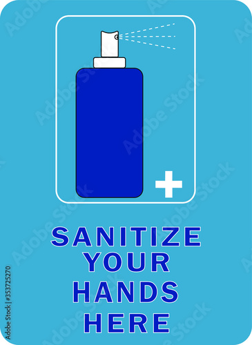 Use hand sanitizer here sign and symbol. Hand sanitized, wash hand using alcohol gel to protect from germs and stop spreading of Covid19 or Coronavirus, infection control concept