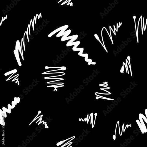 Brush Doodle white black background seamless. Design for packaging, postcards, branding and scrapbooking