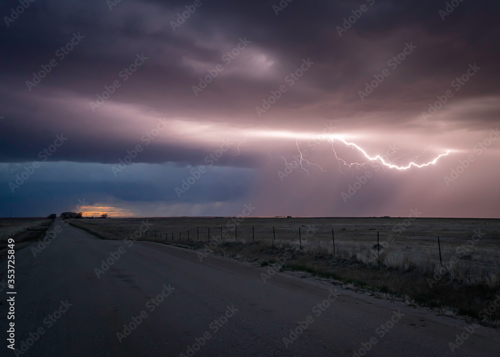 Dramatic Lightning Storm on the Great Plains During Springtime