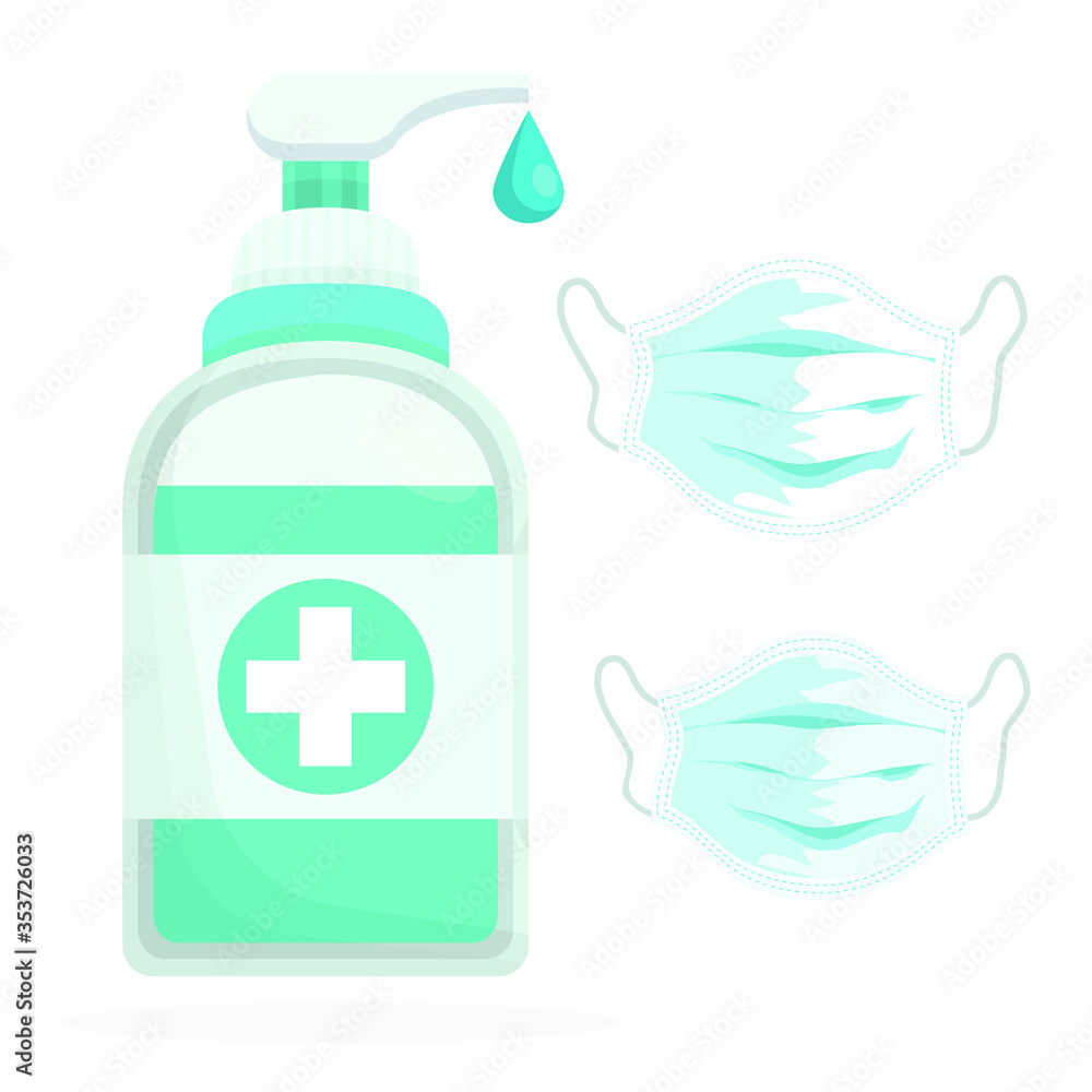 Sanitizer and face mask for protect and prevent from the corona virus and other virus infections. Alcohol Sanitizer bottle Covid-19 spread prevention. Sanitizer and face mask for protect and prevent from the corona virus and other virus infections. Alcohol Sanitizer bottle Covid-19 spread prevention.