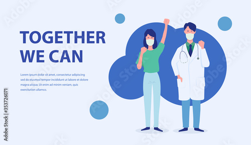 Illustration concept fight together for protect corona virus. Vector EPS10