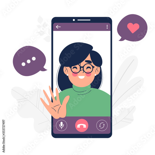 Social smartphone with girl in video call