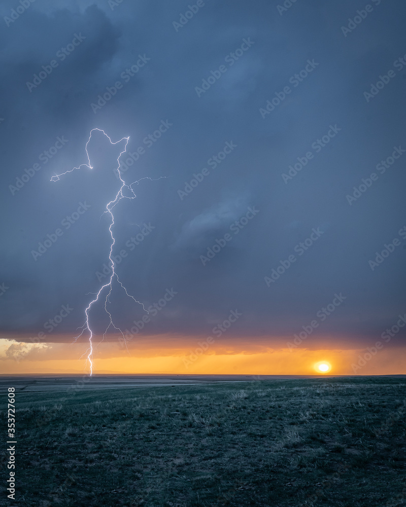 Dramatic Lightning Storm on the Great Plains During Springtime