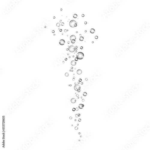 Air transparent bubbles isolated on white background. Underwater fizzing realistic oxygen balls. Vector glossy bright abstract elements of stock illustration.