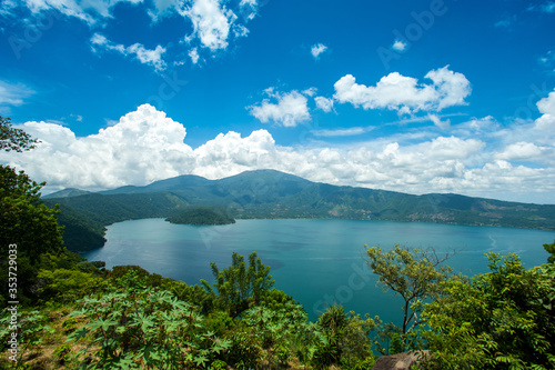 Panoramic view towards Lake Coatepeque photo