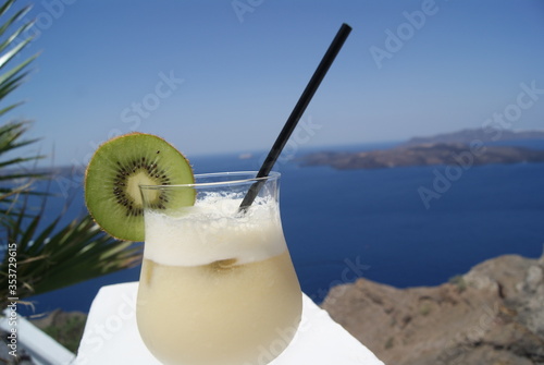 coconut milk cocktail on the beach