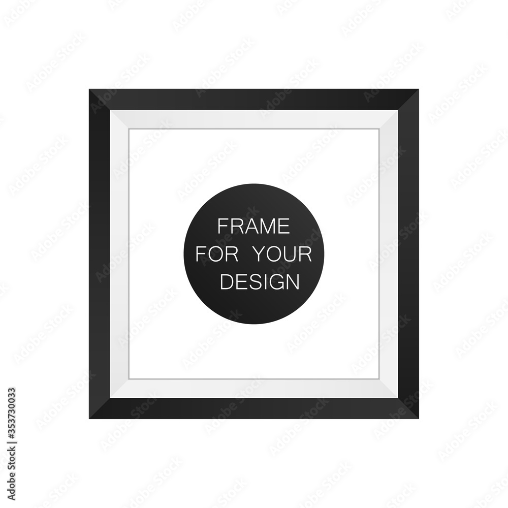 Realistic black photo frame isolated on white background. Vector illustration. Picture frame. Black simple modern frame on white background.