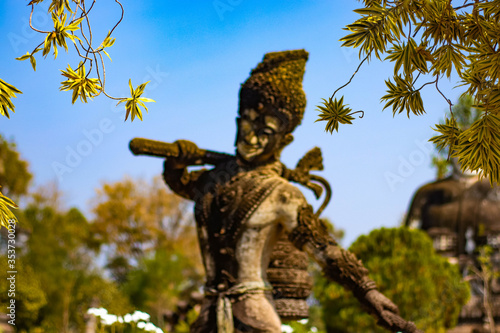 A beautiful view of statues in Buddha Park at Nong Khai  Thailand.