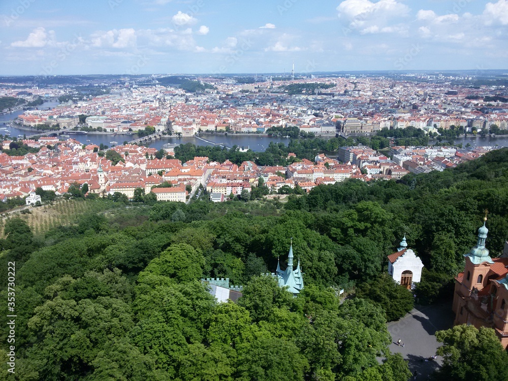 Fototapeta premium View of Prague from a high hill and tower