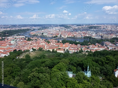 View of Prague from a high hill and tower