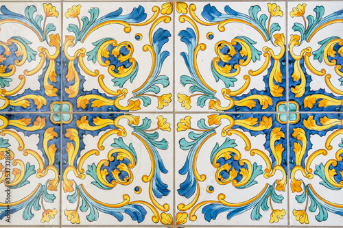 Traditional ornate italian decorative ceramic tiles from Vietri, colorful background photo