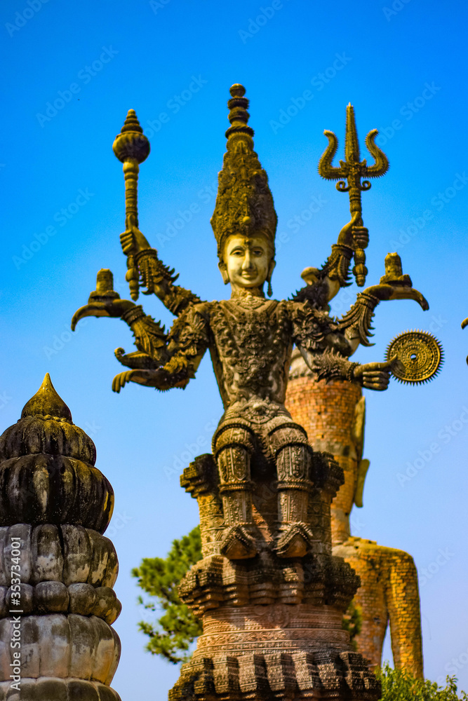 Fototapeta premium A beautiful view of statues in Buddha Park at Nong Khai, Thailand.