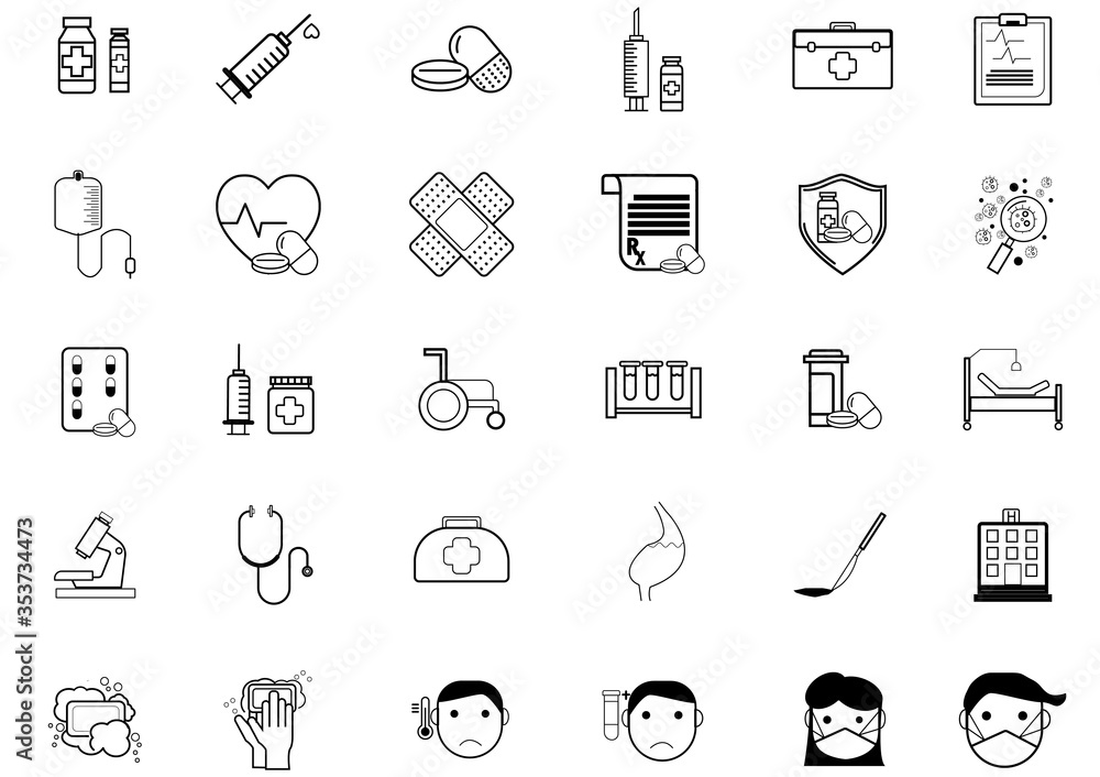 Fototapeta premium Set of Coronavirus Protection Related Vector icon.In closes such icons as cleaning,protect covic-19,hand dryer,soap,wipe,sanitary and more.Vector health and Prevent disease concept.