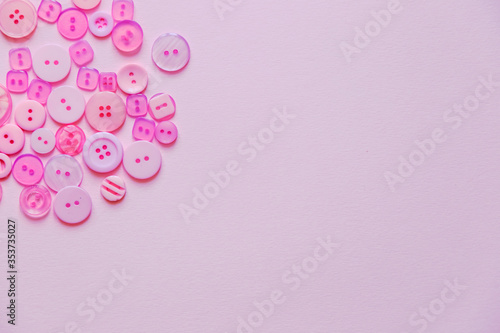 Flat lay with colorful sewing buttons, mock up, top view. © галина шарапова