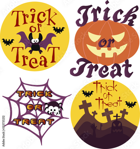 Set of flat vector Halloween decoration patterns of trick or treat lettering