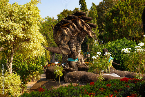 A beautiful view of statues in Buddha Park at Nong Khai  Thailand.