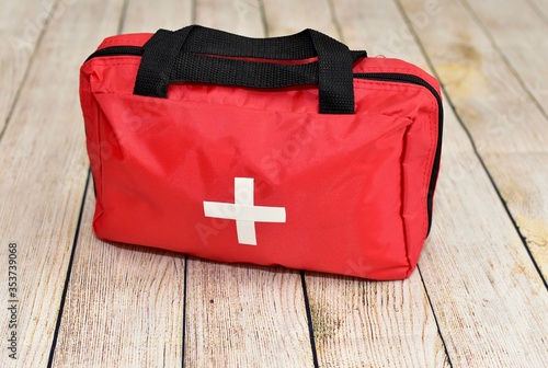 First aid supplies and emergency kit for disaster relief and helping during trauma incidents and first responders