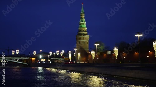 Evening, view from the river to the Moscow Kremlin