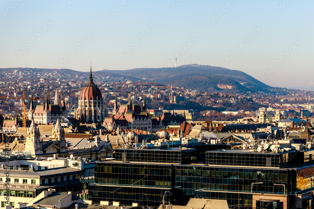 Panoramic view from one church tower in Budapest