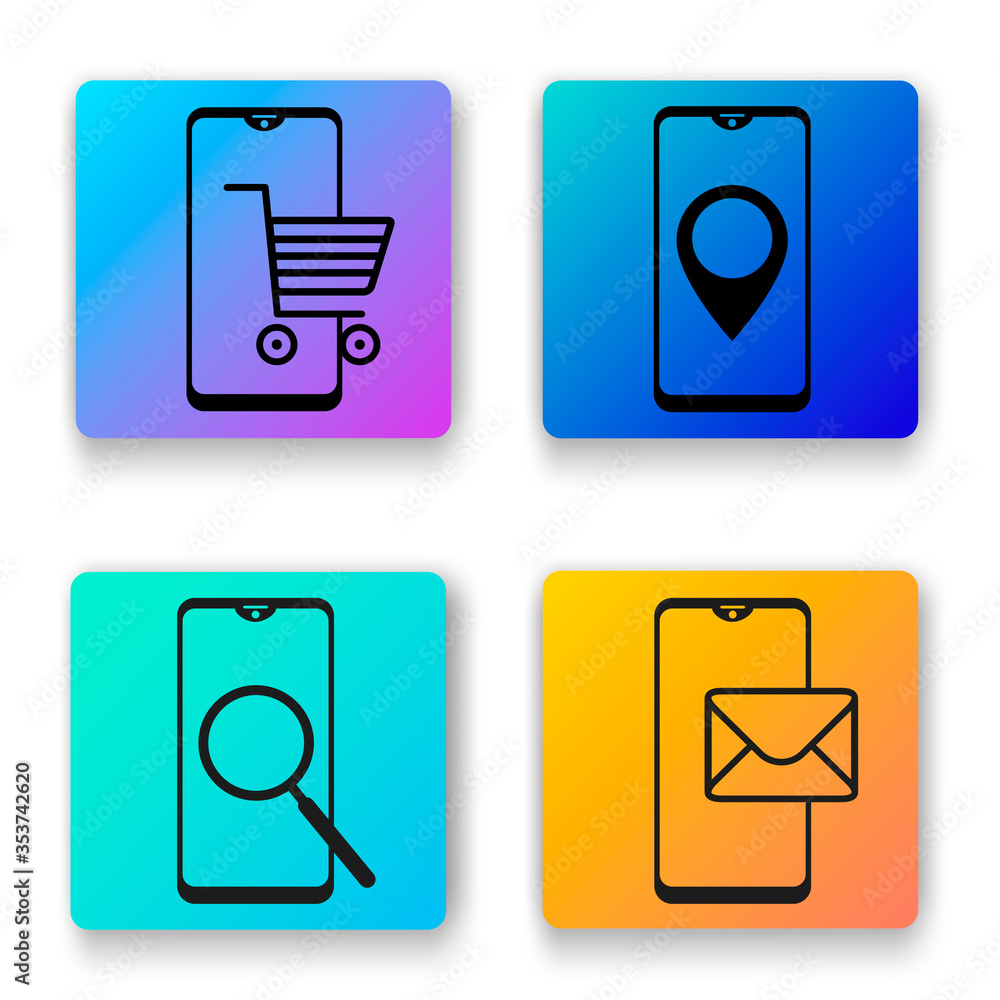 Smartphone icons.Online shopping, navigation, search, mail.A set of flat icons for web design.Vector illustration. Smartphone icons.Online shopping, navigation, search, mail.A set of flat icons for web design.Vector illustration.