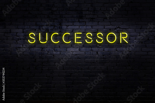 Night view of neon sign on brick wall with inscription successor