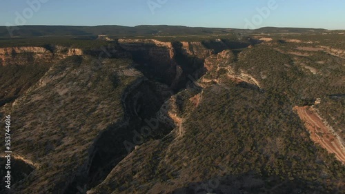 early morning drone flight over red rock formations bang canyon near grand junction colorado photo