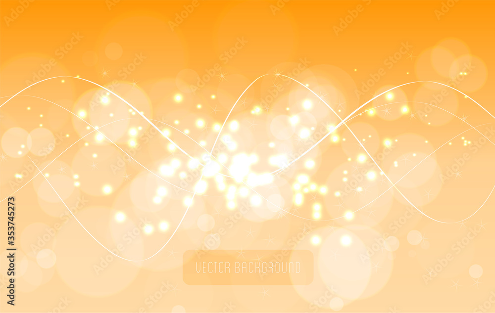 Abstract orange background with glowing swirl lines sparkles and glitter