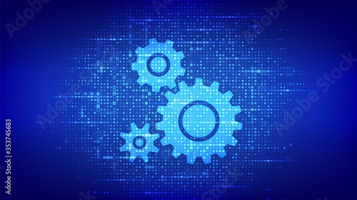 Automation Software background. Gears icons made with binary code. IOT and Automation concept. Digital binary data and streaming digital code. Matrix background with digits 1.0. Vector Illustration.