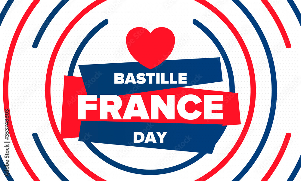 Bastille Day in France. National happy holiday, celebrated annual in July 14. French flag. France independence and freedom. Patriotic elements. Festive design. Vector poster illustration Bastille Day in France. National happy holiday, celebrated annual in July 14. French flag. France independence and freedom. Patriotic elements. Festive design. Vector poster illustration