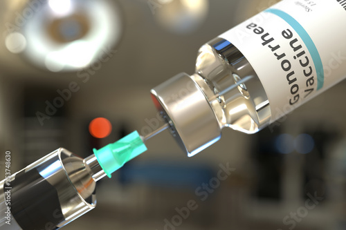 Canvas Print Vial with gonorrhea vaccine and syringe for injection