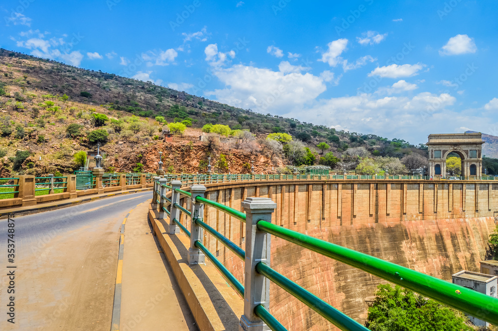 Hartbeespoort Dam Arch de triumph entrance with Crest gates monu Hartbeespoort Dam Arch de triumph entrance with Crest gates monu