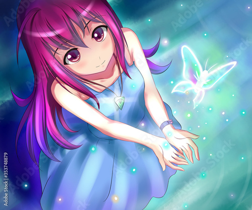 Pretty anime girl with butterfly Stock Illustration | Adobe Stock Pretty anime girl with butterfly Stock Illustration | Adobe Stock