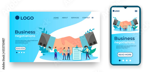 Business negotiations.Template for the user interface of the website's home page.Landing page template.The adaptive design of the smartphone.vector illustration.