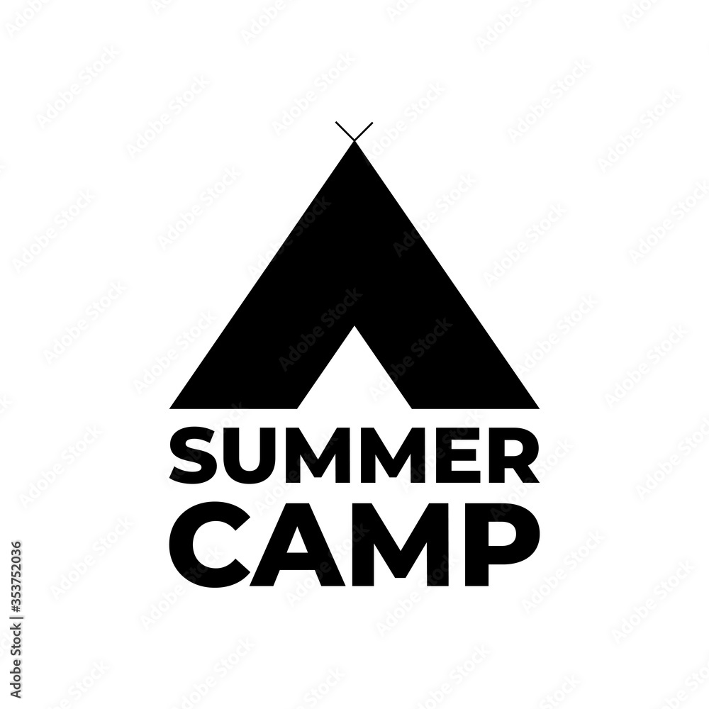 Forest camping logo emblem vector illustration. Outdoor adventure leisure, Camp tent silhouette shirt, print stamp. Vintage typography badge design.