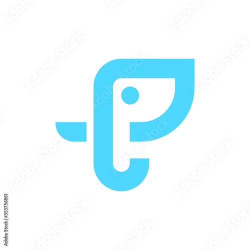 Abstract elephant head with the shape of P letter icon logo