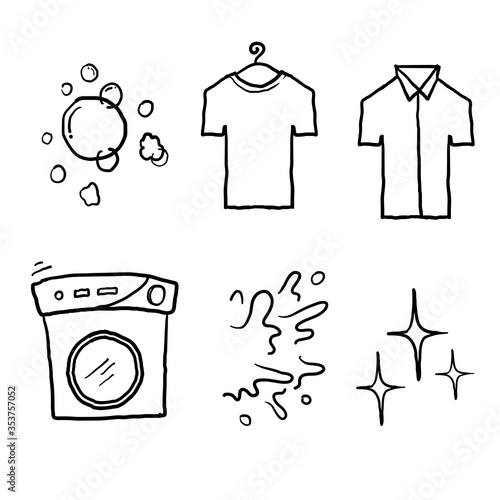 hand drawn Laundry line icons illustration in doodle style vector