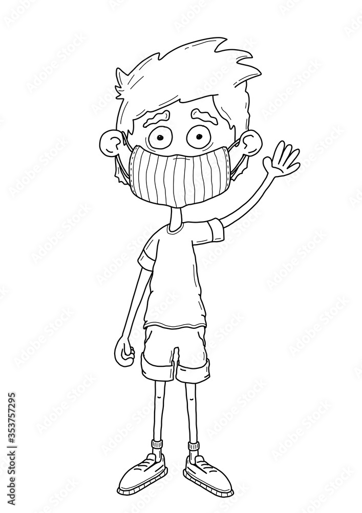 Junge mit Mundschutz-Maske - Ausmalbild Junge mit Mundschutz-Maske - Ausmalbild