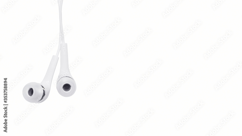 custom made wallpaper toronto digitalA pair of white headphones in a hanging position isolated on a white background.