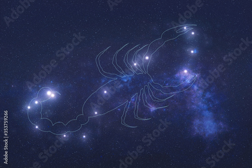 Obraz na płótnie Scorpio Constellation stars in outer space with shape of a scorpio in lines. Zodiac Sign Scorpio constellation stars. Elements of this image were furnished by NASA w salonie