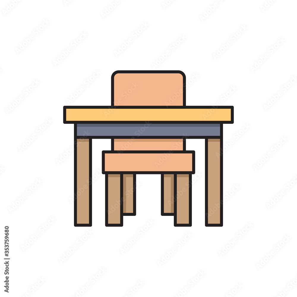 School desk and a chair vector icon symbol isolated on white background School desk and a chair vector icon symbol isolated on white background