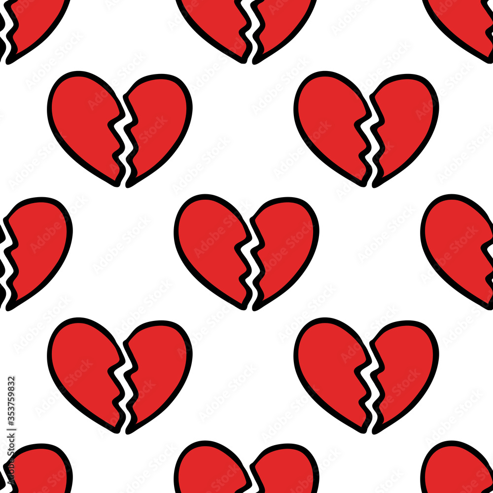 broken heart seamless doodle pattern