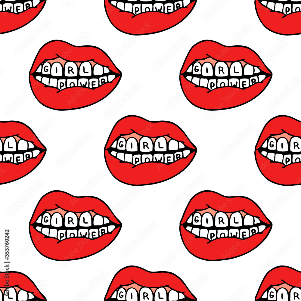 lips, girl power traditional tattoo flash seamless doodle pattern Stock  Vector | Adobe Stock