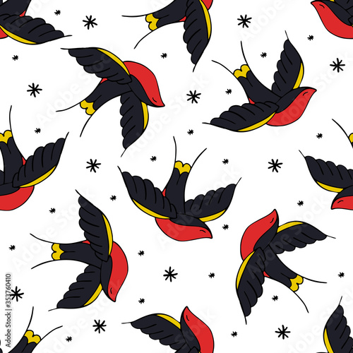 swallow traditional tattoo flash seamless doodle pattern