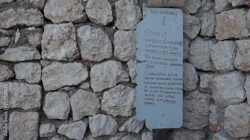 KAS, ANTALYA, TURKEY, MAY 22, 2020: Coronavirus days in Kaputas Beach. Video of no entrance sign.