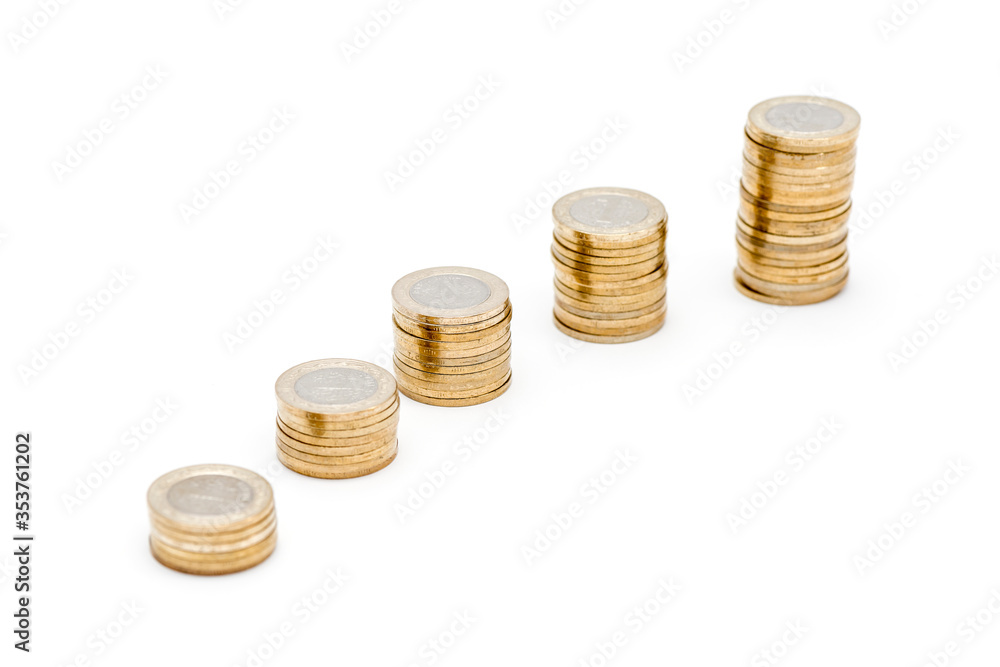 Stacks of Turkish One Lira coins. Stacks of Turkish One Lira coins.