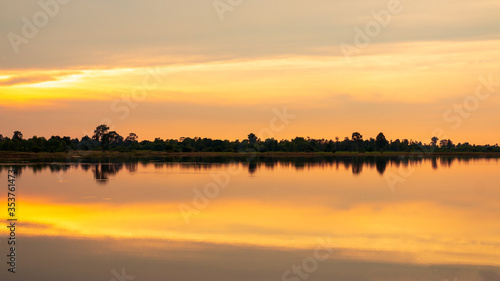 Nature landscape. reflection of the lake in evening with dramatic sky