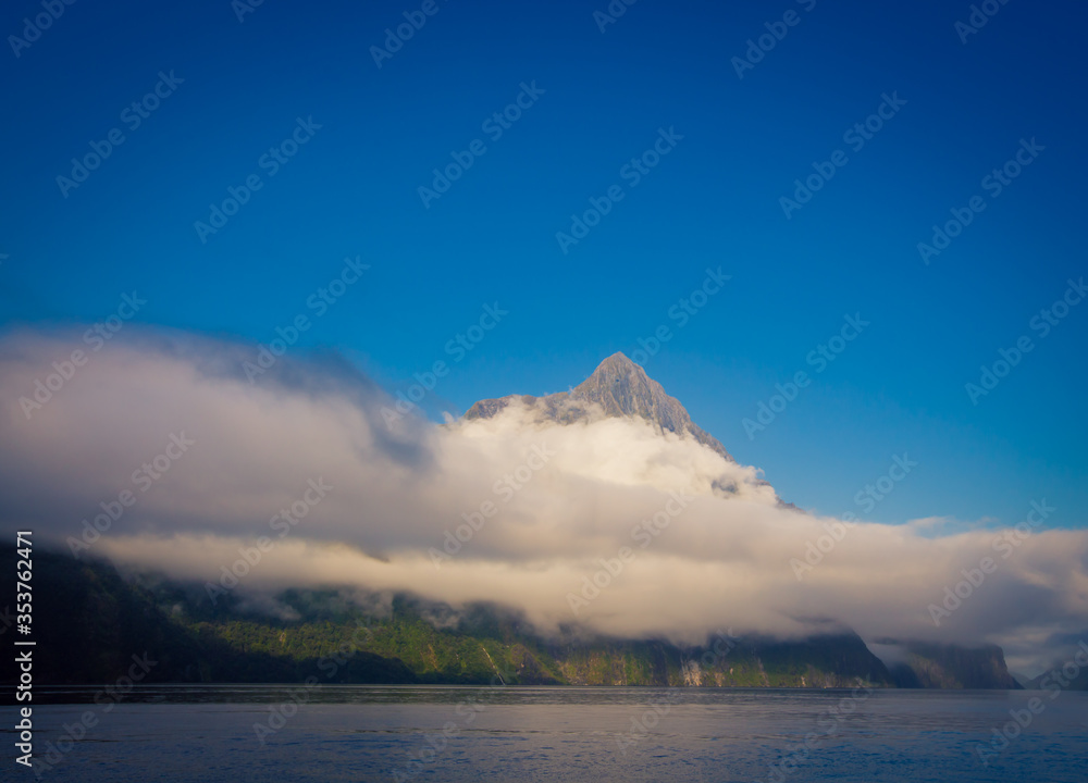 clouds and mountain in Milford Sound 