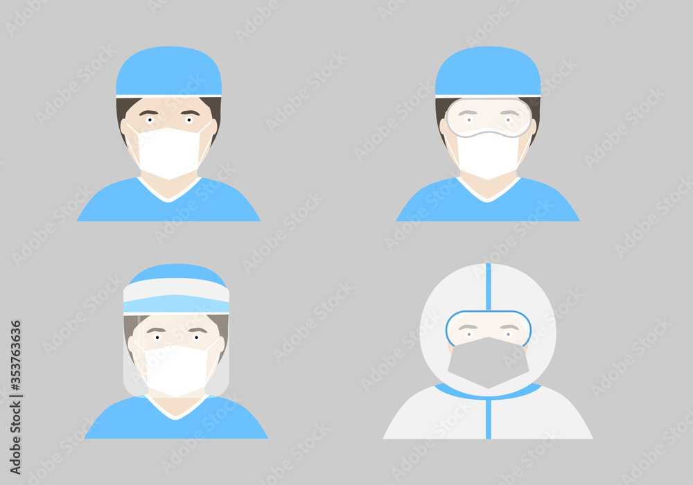 illustration of different types of doctor protective wear