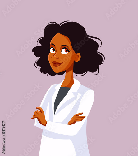 Afro American Female Doctor With Arms Crossed Vector Character 