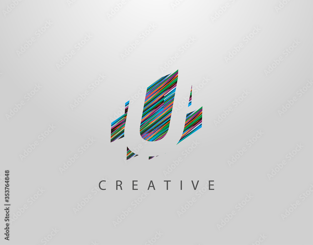 Fototapeta premium Creative U Letter Logo. Modern Abstract Geometric Initial U Design, made of various colorful strips shapes